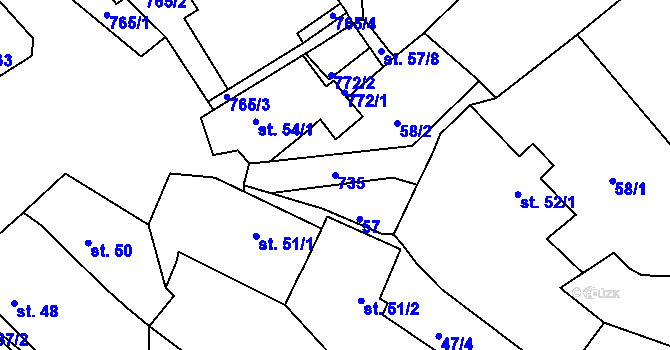 Parcela st. 735 v KÚ Malíč, Katastrální mapa