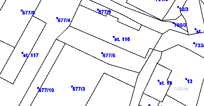 Parcela st. 677/5 v KÚ Malíč, Katastrální mapa