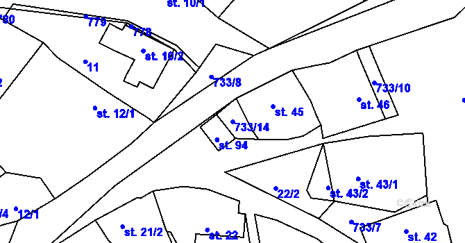Parcela st. 733/14 v KÚ Malíč, Katastrální mapa