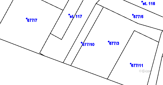 Parcela st. 677/10 v KÚ Malíč, Katastrální mapa