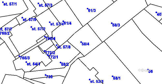 Parcela st. 58/4 v KÚ Malíč, Katastrální mapa