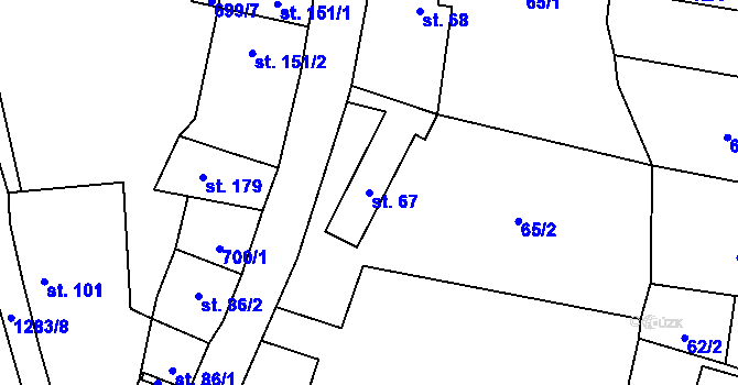 Parcela st. 67 v KÚ Velké Žernoseky, Katastrální mapa