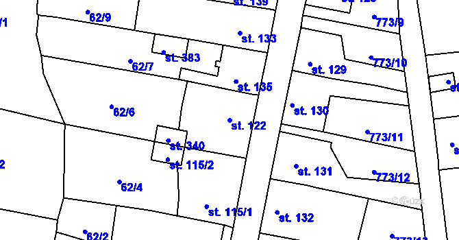 Parcela st. 122 v KÚ Velké Žernoseky, Katastrální mapa