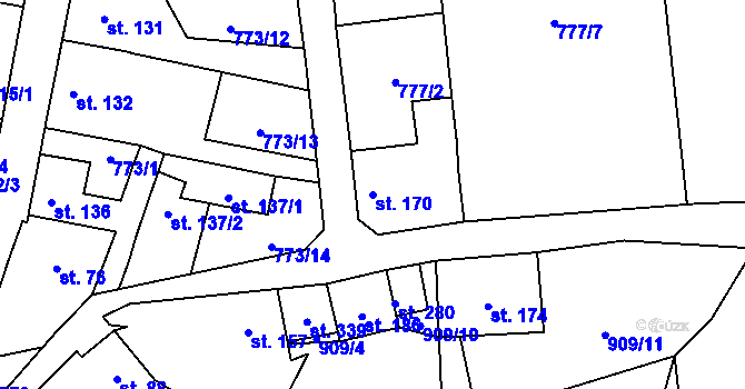 Parcela st. 170 v KÚ Velké Žernoseky, Katastrální mapa