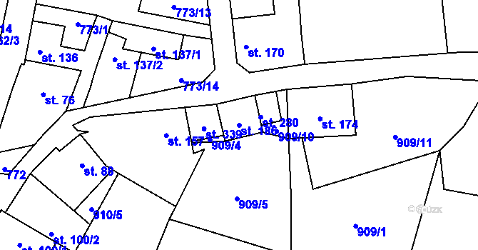 Parcela st. 186 v KÚ Velké Žernoseky, Katastrální mapa