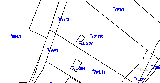 Parcela st. 207 v KÚ Velké Žernoseky, Katastrální mapa
