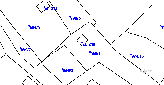 Parcela st. 210 v KÚ Velké Žernoseky, Katastrální mapa