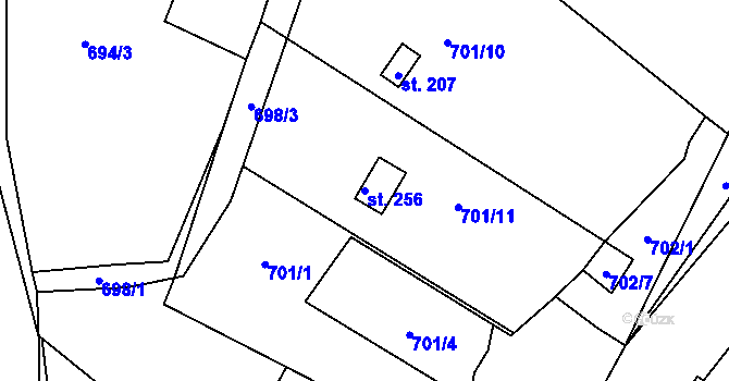 Parcela st. 256 v KÚ Velké Žernoseky, Katastrální mapa