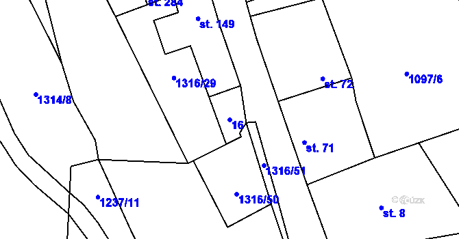 Parcela st. 16 v KÚ Velké Žernoseky, Katastrální mapa