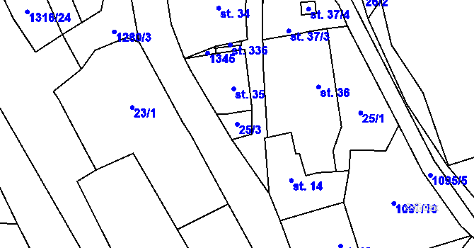 Parcela st. 25/3 v KÚ Velké Žernoseky, Katastrální mapa