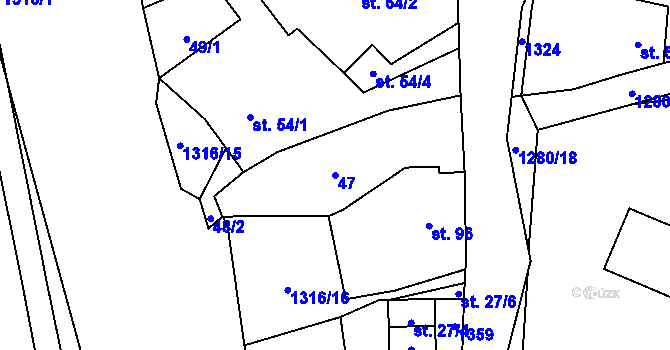 Parcela st. 47 v KÚ Velké Žernoseky, Katastrální mapa