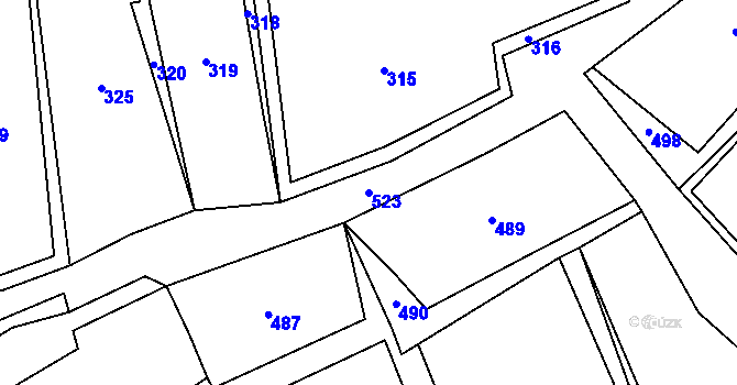 Parcela st. 523 v KÚ Velké Žernoseky, Katastrální mapa