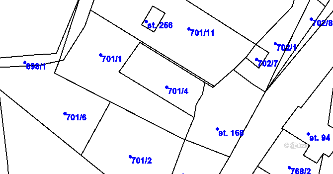 Parcela st. 701/4 v KÚ Velké Žernoseky, Katastrální mapa
