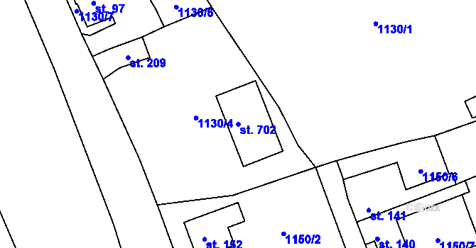 Parcela st. 702 v KÚ Velké Žernoseky, Katastrální mapa