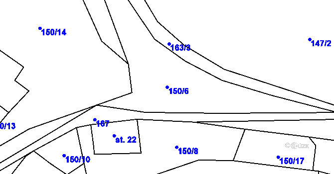 Parcela st. 150/6 v KÚ Bradlo, Katastrální mapa