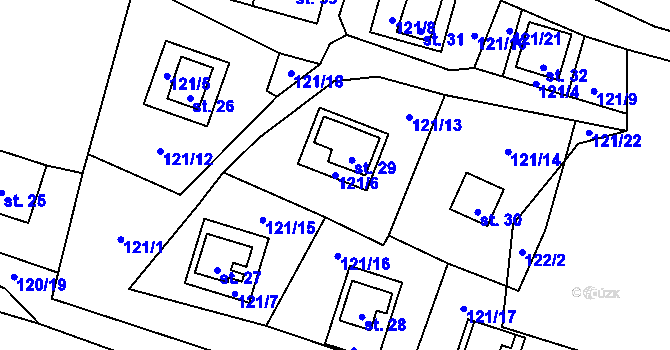 Parcela st. 121/6 v KÚ Jeclov, Katastrální mapa