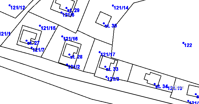 Parcela st. 121/17 v KÚ Jeclov, Katastrální mapa