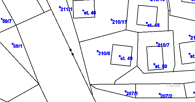 Parcela st. 210/6 v KÚ Jeclov, Katastrální mapa