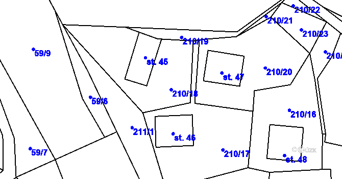 Parcela st. 210/18 v KÚ Jeclov, Katastrální mapa