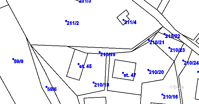 Parcela st. 210/19 v KÚ Jeclov, Katastrální mapa
