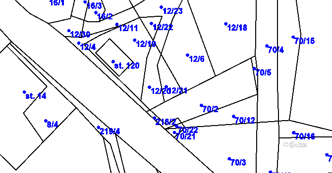 Parcela st. 12/21 v KÚ Jeclov, Katastrální mapa