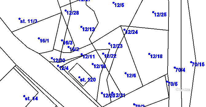 Parcela st. 12/22 v KÚ Jeclov, Katastrální mapa