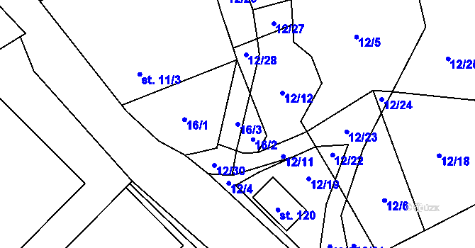 Parcela st. 16/3 v KÚ Jeclov, Katastrální mapa