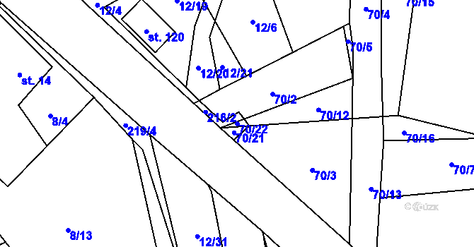Parcela st. 70/22 v KÚ Jeclov, Katastrální mapa