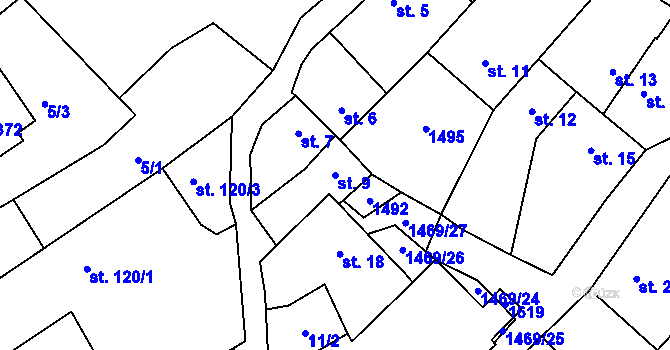 Parcela st. 9 v KÚ Velký Beranov, Katastrální mapa
