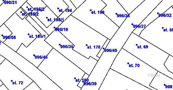 Parcela st. 170 v KÚ Velký Beranov, Katastrální mapa