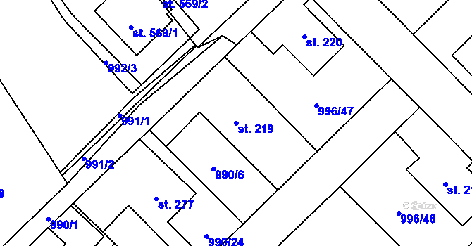 Parcela st. 219 v KÚ Velký Beranov, Katastrální mapa