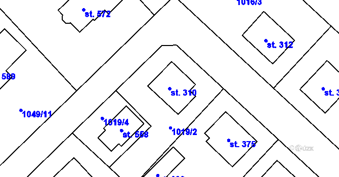 Parcela st. 310 v KÚ Velký Beranov, Katastrální mapa