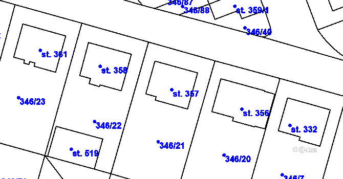 Parcela st. 357 v KÚ Velký Beranov, Katastrální mapa
