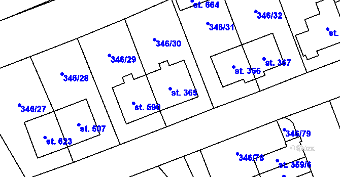 Parcela st. 365 v KÚ Velký Beranov, Katastrální mapa