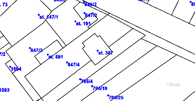 Parcela st. 387 v KÚ Velký Beranov, Katastrální mapa