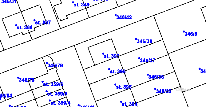 Parcela st. 397 v KÚ Velký Beranov, Katastrální mapa
