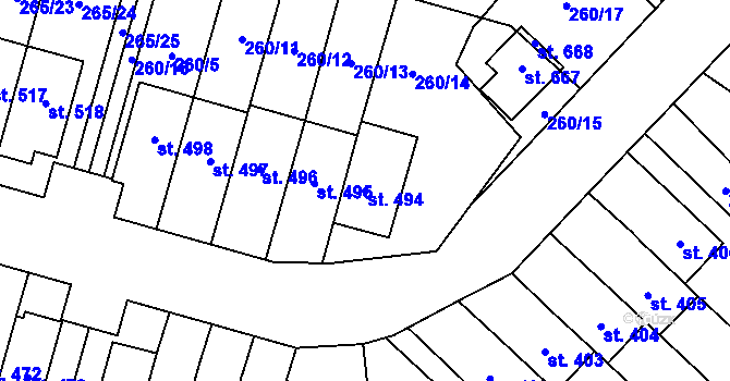 Parcela st. 494 v KÚ Velký Beranov, Katastrální mapa