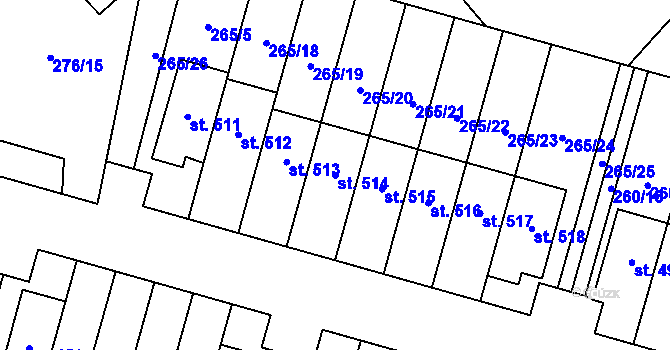Parcela st. 514 v KÚ Velký Beranov, Katastrální mapa