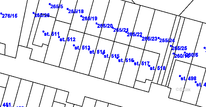 Parcela st. 515 v KÚ Velký Beranov, Katastrální mapa