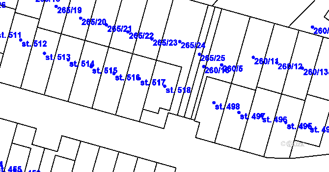 Parcela st. 518 v KÚ Velký Beranov, Katastrální mapa