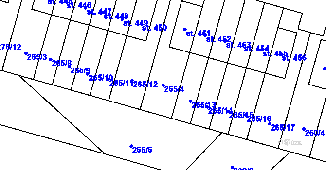 Parcela st. 265/4 v KÚ Velký Beranov, Katastrální mapa