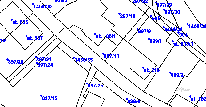 Parcela st. 897/11 v KÚ Velký Beranov, Katastrální mapa