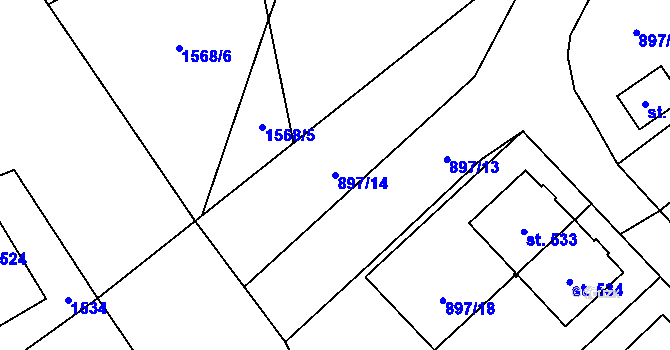 Parcela st. 897/14 v KÚ Velký Beranov, Katastrální mapa
