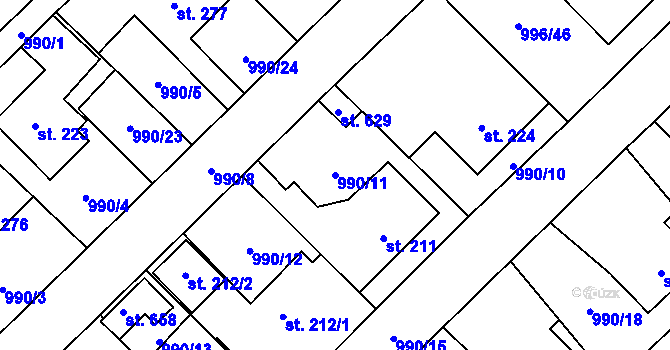 Parcela st. 990/11 v KÚ Velký Beranov, Katastrální mapa