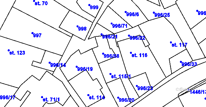 Parcela st. 996/58 v KÚ Velký Beranov, Katastrální mapa