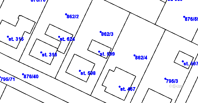 Parcela st. 599 v KÚ Velký Beranov, Katastrální mapa