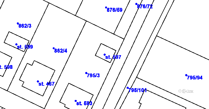 Parcela st. 597 v KÚ Velký Beranov, Katastrální mapa