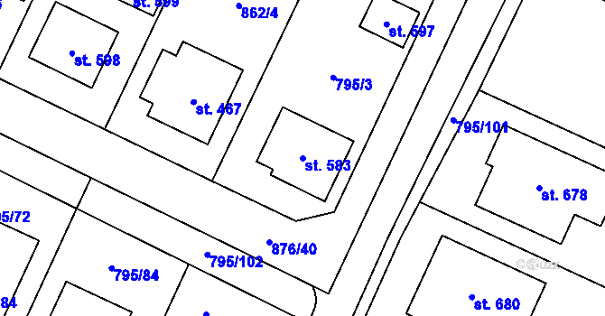 Parcela st. 583 v KÚ Velký Beranov, Katastrální mapa