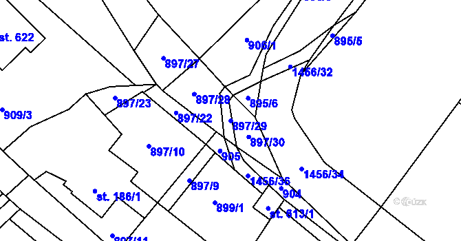 Parcela st. 897/29 v KÚ Velký Beranov, Katastrální mapa