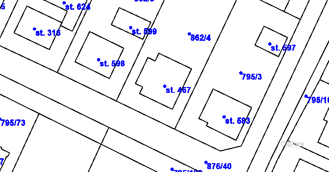 Parcela st. 467 v KÚ Velký Beranov, Katastrální mapa